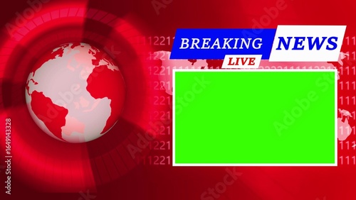 Global Breaking News Broadcast with Green Screen Placeholder and Digital Data Background world