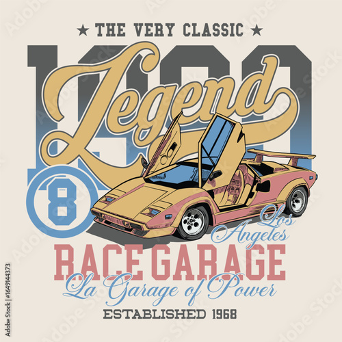 Retro super classic car racing varsity design