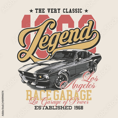 Retro classic car racing varsity design