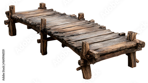 Fototapeta Naklejka Na Ścianę i Meble -  Rustic old wooden bridge isolated on white