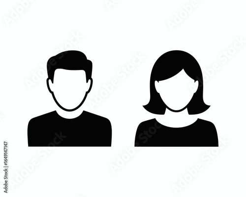 Male and female user profile icons silhouette isolated on white background