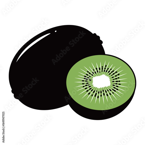 vector black and white silhouette of kiwi fruit on a white background