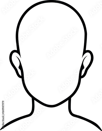 Minimalist Bald Head Vector Outline Illustration with Ears Visible