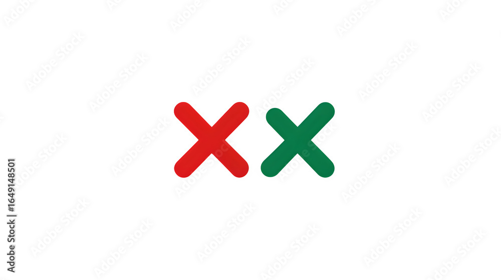 Fototapeta premium Check and X icon in red and green isolated on white