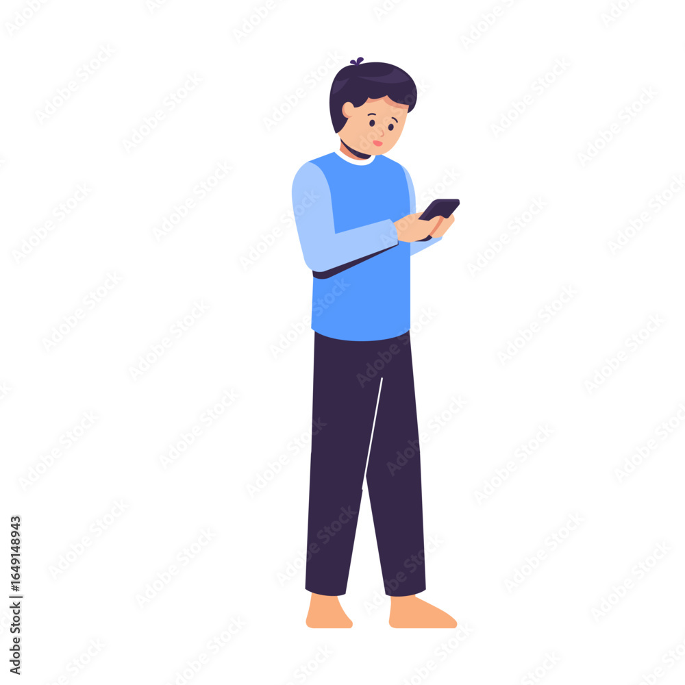 A man with a phone walking against a white background. netizens chatting concept A man with a phone walking against a white background. netizens chatting concept