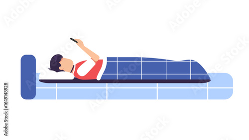 young man sleep on bed and playing smartphone, netizen concept