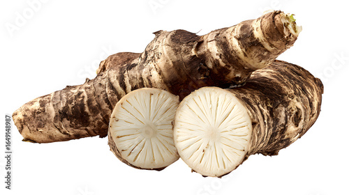 Sliced Jerusalem artichoke (topinambour) root isolated on white