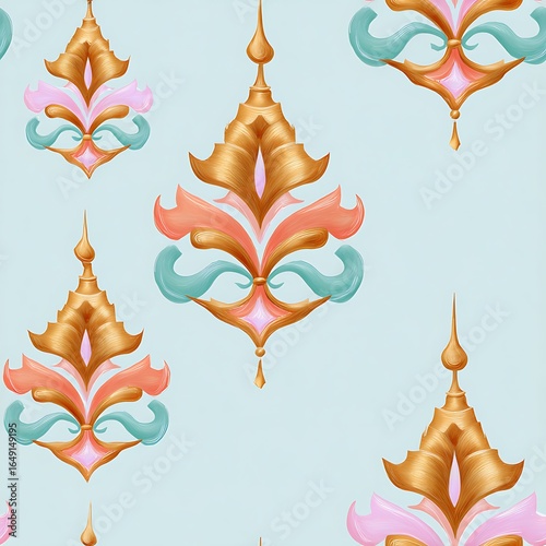 Elegant Retro Pattern with Colorful Swirls and Stylized Designs