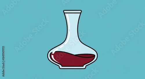 Bold Graphic Illustration of a Glass Decanter with Swirling Red Wine on a Textured Teal Background.