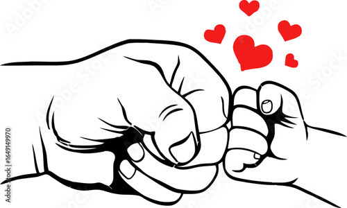 Child and Adult Fist Bump – Symbolic Vector of Love, Support, and Bonding with Red Hearts