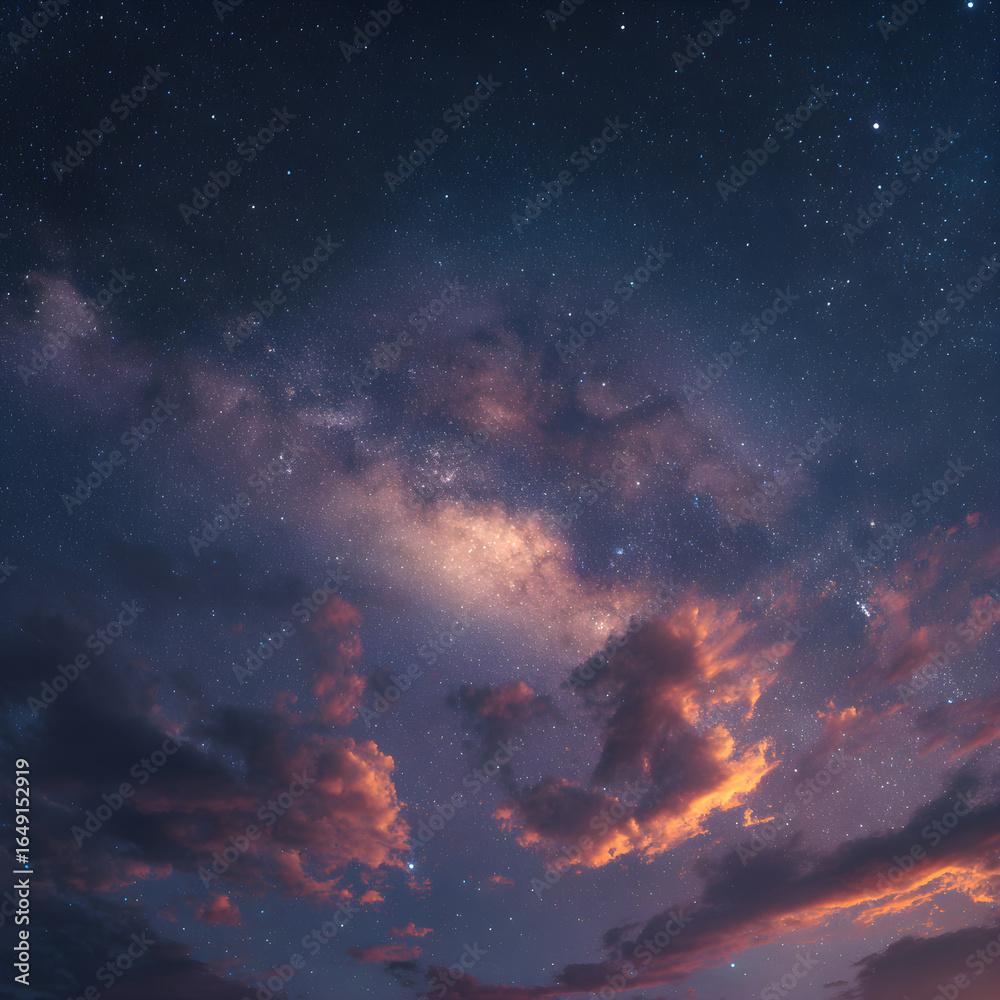 Fototapeta premium Enchanted Celestial Canvas: A Stargazer's Dream of the Night Sky Illuminated by Twinkling Stars, Offering a Cosmic Journey through the Vastness of Space and Imagination