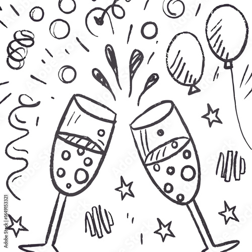 doodle vector illustrator two champagne glasses toasting, a festive watercolor celebration 