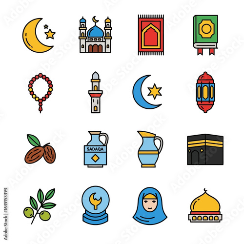 Islamic icons represent faith during ramadan celebration vector design