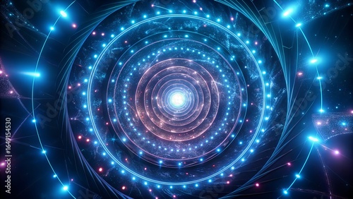 Abstract futuristic tunnel with glowing lights and circular patterns design