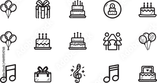 Birthday Party and Celebration Outline Icons
