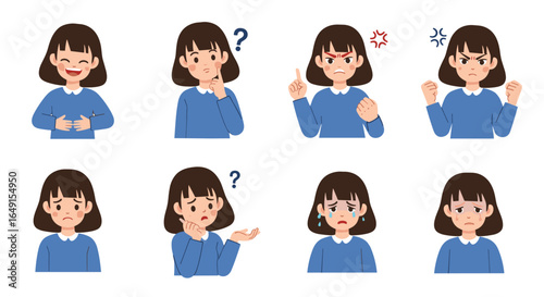 Collection of diverse emotional expressions and body language poses depicting human feelings and reactions