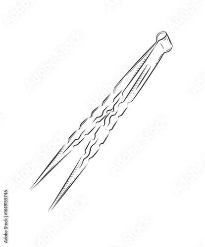 Hookah charcoal tongs for smoking shisha drawing in vintage graphic style with black on white background