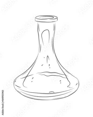 Hookah replacement vase silhouette drawing in vintage graphic style with black on white background