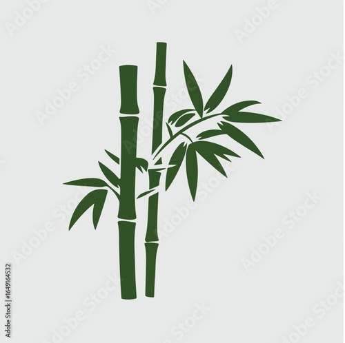 Green silhouette illustration of a bamboo cluster with leaves on light gray background plant