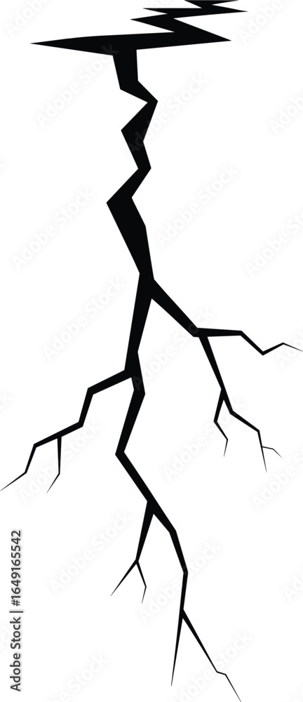 Fototapeta premium Black jagged crack graphic on white background fissure break