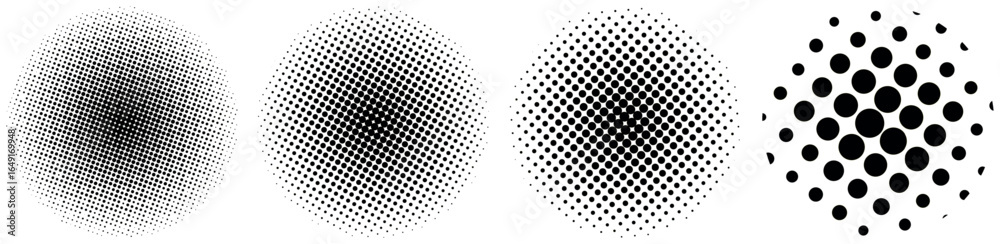 Halftone dot circle pattern design set black and white