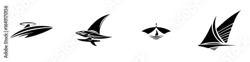 Stylized illustrations of various boats and sailing vessels showcasing creative design elements and fluid shapes