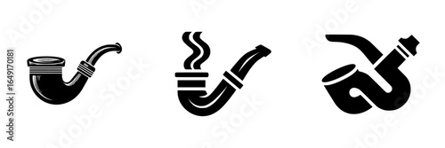 Various designs of traditional smoking pipes displayed in a minimalist style suitable for artistic or decorative purposes
