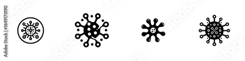 Different representations of viruses with varying shapes and designs used for educational purposes about infectious diseases