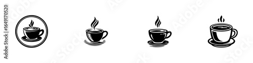 Different styles of coffee cups showcasing varying designs and serving styles in a minimalist black and white format