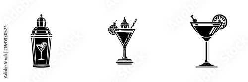 Classic cocktail shaker and drinks collection with elegant designs for mixology enthusiasts