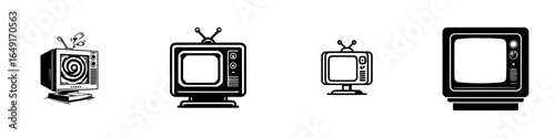 Vintage television designs showcasing different styles and eras of TVs on a white background