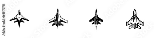 Various military aircraft silhouettes demonstrating different designs and configurations at an airshow