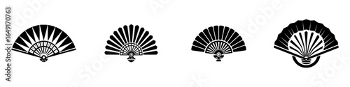 Illustrations of decorative fans in various styles showcasing a cultural art form at a craft exhibition