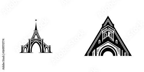 Unique architectural designs featuring stylized spires and arches on display in a modern art gallery