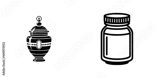 Engraved urn and jar displayed side by side on a neutral background showcasing unique design elements and craftsmanship