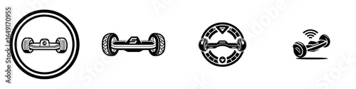 Collection of hoverboard icons showcasing different designs and styles for modern transportation and leisure activities