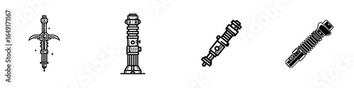 Unique designs of futuristic lightsabers for science fiction fans featuring various styles and details