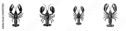 Lobster illustrations showcasing various styles and designs in black and white