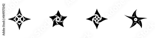 Various designs of ninja stars, showcasing unique shapes and patterns