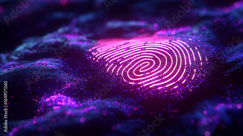 A purple and pink fingerprint is shown on a dark background