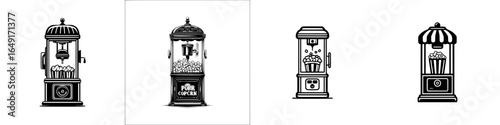 Vintage popcorn machines showcasing different designs and styles for movie theaters and events