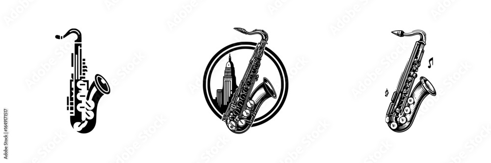 Naklejka premium Unique saxophone illustrations showcasing creativity and musicality in a stylish design