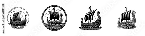 Various representations of Viking longships showcasing intricate designs and historical significance
