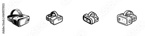 Various styles of virtual reality headsets designed for immersive experiences in gaming and simulations