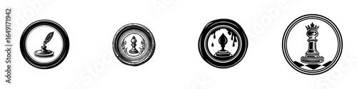 Illustrative collection of chess-themed icons representing different pieces and elements within the game