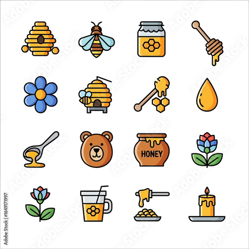 Honey icons represent apiculture themed products beautifully
