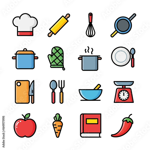 Culinary tools display cooking elements kitchen illustration flat design