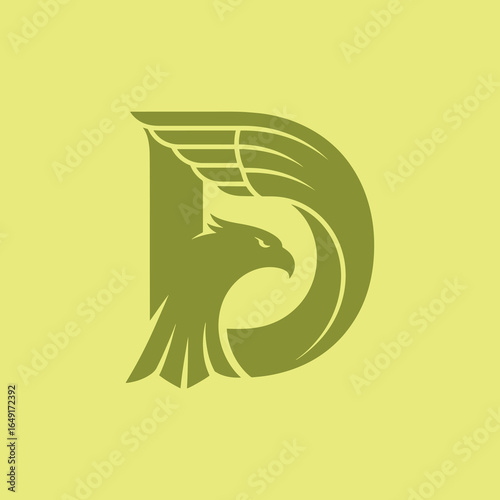 A creative and modern logo featuring the letter "D" combined with an eagle in flight. This design is perfect for corporate, legal, or finance brands, symbolizing determination and vision.