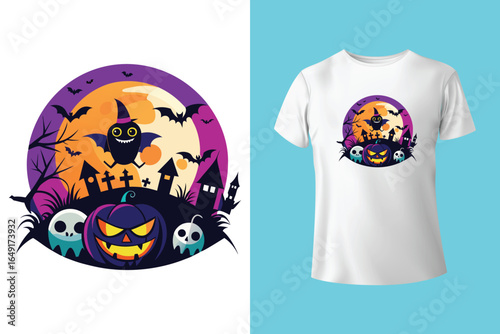 Spooky haunted house with pumpkin t shirt, Halloween t shirt design