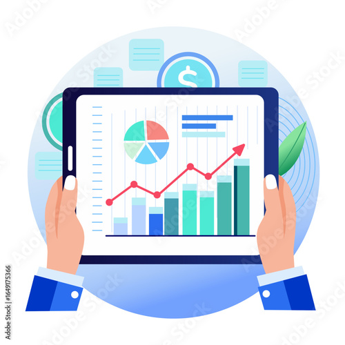 A flat style illustration representing financial trends